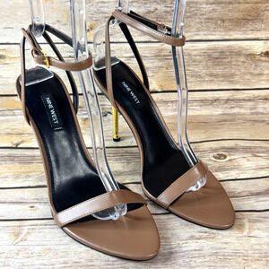 New Nine West Reina Womens Brown Leather Open Toe Ankle Strap Metal Heel 8.5M